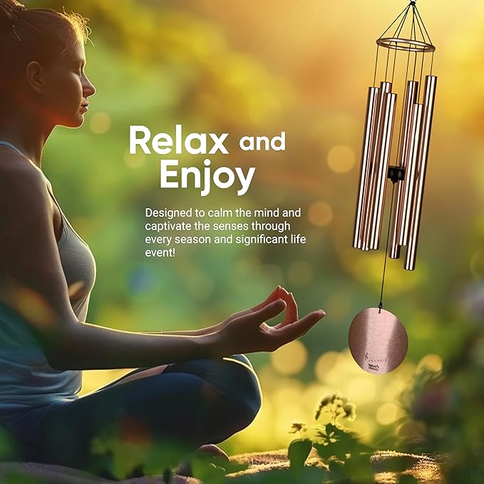 Nature’s Melody Aureole Tunes Wind Chimes – Outdoor Windchime with 6 Tubes Tuned to C Pentatonic Scale, 100% Rustproof Aluminum, Powder Finish & S Hook Hanger for Sympathy, Memorial Gift or Zen Garden