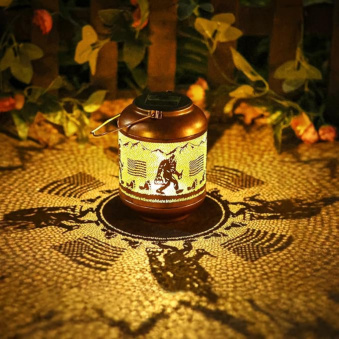 Bigfoot Solar Lanterns Outdoor Waterproof Hanging Solar Lights Big Foot Sasquatch Birthday Gifts for Women Men Metal Decoratives LED Lantern for Patio, Backyard, Porch, Yard, Lawn, Garden Decor