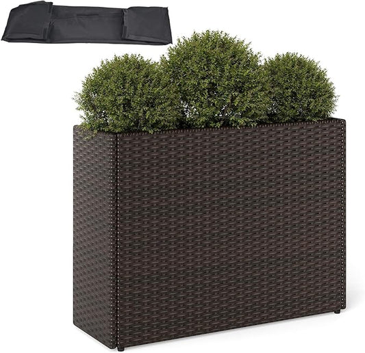 Giantex Wicker Raised Garden Bed, 32”x11”x24”, Rectangular Garden Planter Box w/PE Rattan, Liner Fabric, Wicker Patio Elevated Raised Bed for Vegetable Flower Herb Porch Balcony