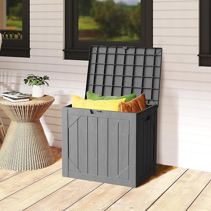 Yardgrace 31 Gallon Resin Deck Box Waterproof Outdoor Storage Box for Patio Furniture Pool Accessories Indoor Storage for Cushion Garden Tools, Gray