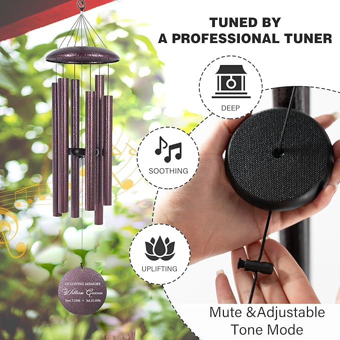 ASTARIN Personalized Memorial Wind Chime for Loss of Loved One 30/36/42 inch, Sympathy Deep Tone Wind Chimes for Mom Dad/Mother Father, Remembrance Gifts for Grief Condolence Funeral, Bereavement 46