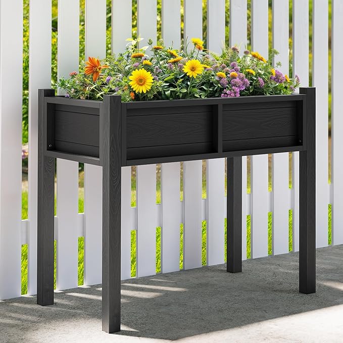 YITAHOME Elevated Garden Bed Raised Garden Bed with Legs & Drainage Hole All-Weather Elevated Planter Box Patio Planters for Herbs Vegetables Flowers Plant Bed for Garden Balcony Backyard, Black