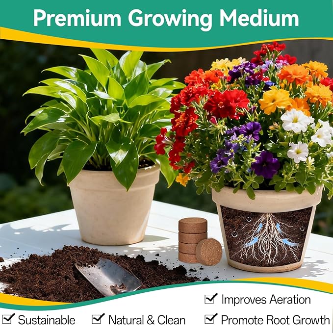 ZeeDix 200pcs(30mm) Coco Coir Pellets Potting Soil Indoor Plants, Compressed Coconut Coir Soil Pellets Seed Starting Pellets Discs for Planting Flowers Bonsai Herbs Plants and Vegetables