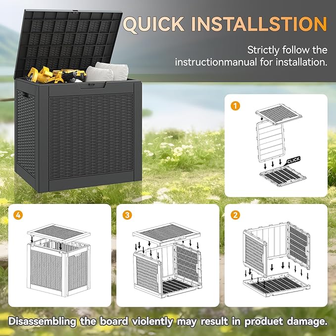 NBYSGO Outdoor Storage Box, Resin Deck Boxes Indoor and outdoor, Waterproof Storage Box Lockable Lid (Black, 31 Gallon)