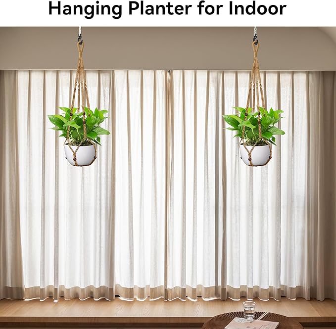 USLAI Macrame Plant Hanger Indoor Outdoor, Up to 4-15 inch Pot, Strong Hanging Planter Basket, Boho Home Decor, 35 Inch, Brown, Set of 3 (POTS NOT Included)
