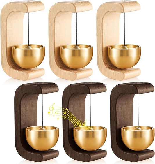 Zonon 6 Pcs Magnetic Wooden Wind Chime Doorbell Decoration Shopkeepers Bell for Door Opening C Shape for Housewarming Gift Refrigerator Room Garden Restaurant (Black Walnut and Nature Beech)