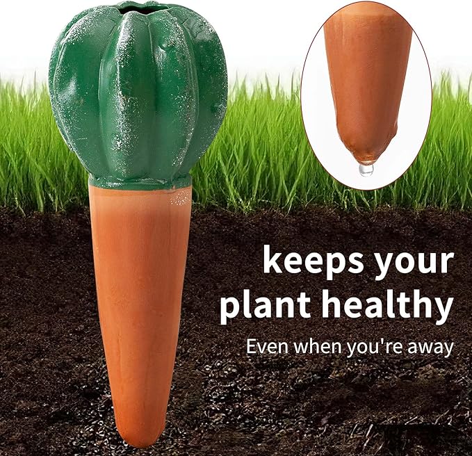 4 Pack Watering Globes - Terra Cotta Watering Spikes for Indoor Plants, Handcrafted Cactus Shape Self Watering Devices with Slow Release System, Plant Water Bulbs for Vacation & Outdoor Pots