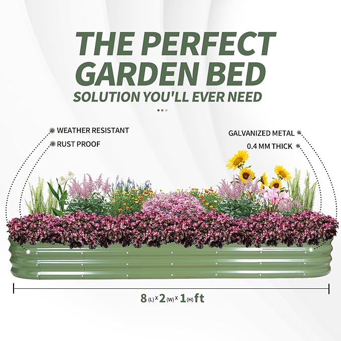 1MORE Galvanized Raised Garden Bed- Planter Garden Boxes Outdoor, Raised Beds for Gardening,Metal Garden Bed Kit for Vegetables Flower, Planter Raised Beds.8x2x1ft Green-1pcs