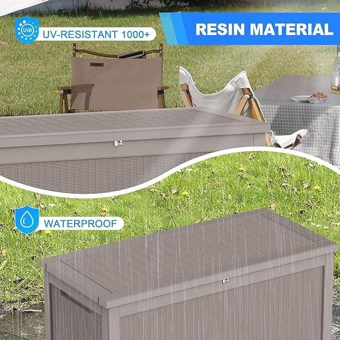 320GAL Deck Box -Grey ，Lockable Resin Storage Box，Outdoor Storage Box，UV Resistant Resin，Patio, Garden and Poolside