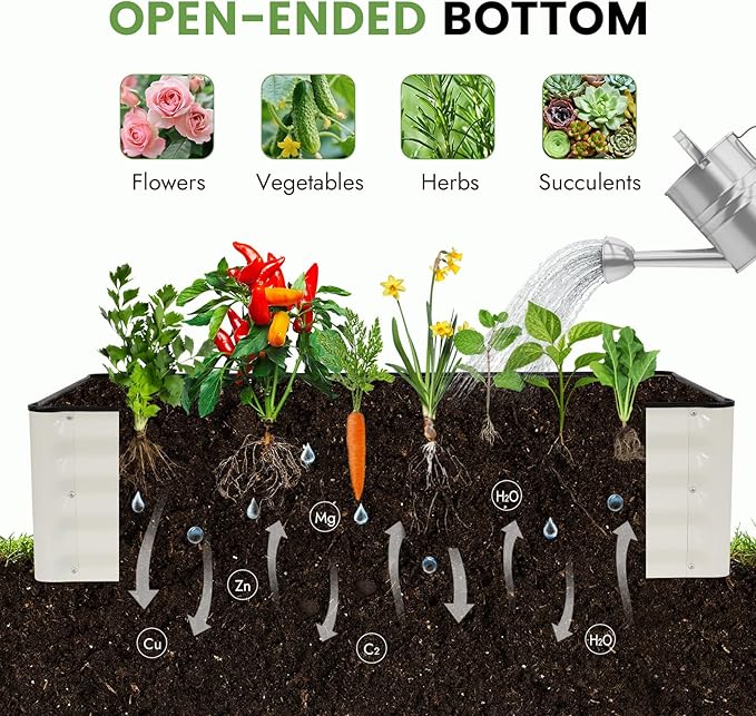 INNO STAGE Galvanized Raised Garden Bed Kits, 4x2x1ft Metal Raised Garden Beds Outdoor, Steel Raised Planter Bed with Gloves for Vegetables & Flowers Patio Ground Planter Box (White, 2PCS)