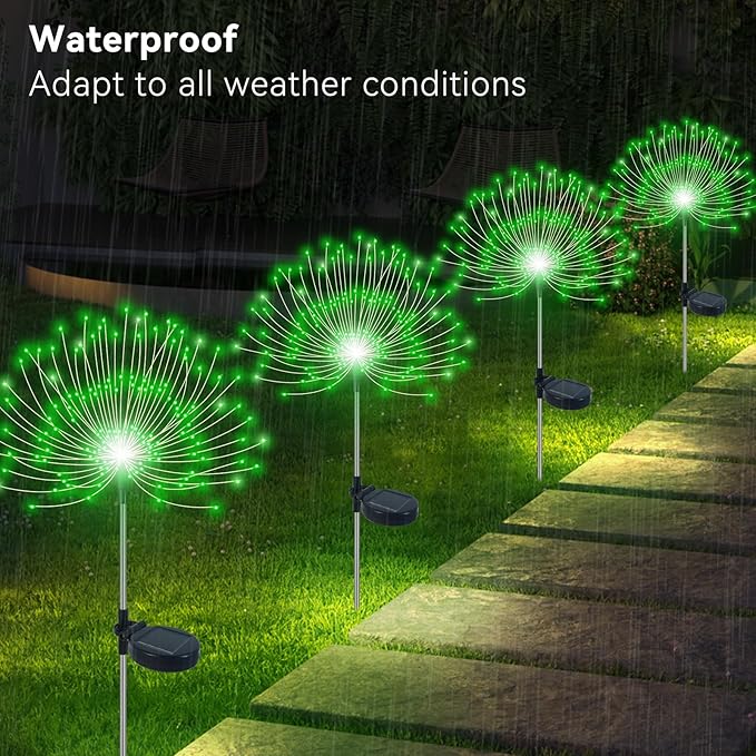 Solar Garden Lights Outdoor Waterproof, 2 Pack 120 LED Solar Firework Lights Decorative Garden Décor Outside for Flowerbed Pathway Party Christmas Decoration, Green
