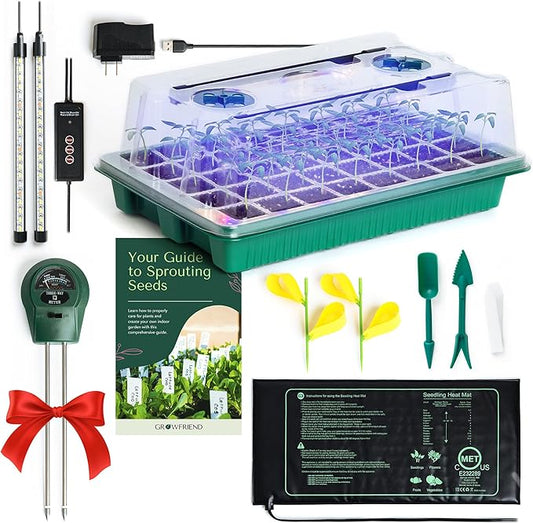 Seed Starter Kit with Grow Lights & Heat Mat – 40-Cell Seed Starter Tray, Humidity Dome, Soil Moisture Meter & Sticky Gnat Traps – Indoor Greenhouse & Plant Propagation Station