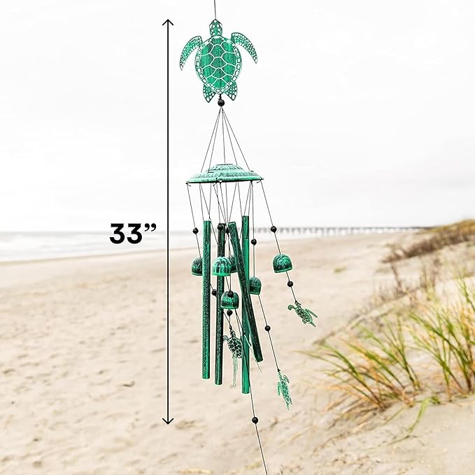 VP Home Rustic Green Turtle Wind Chimes for Outside - 33-in Harmonic Windchimes with Turtles Design for Gardens, Patios, and Porches - Thoughtful Gift for Mom, Grandma, and Turtle Lovers