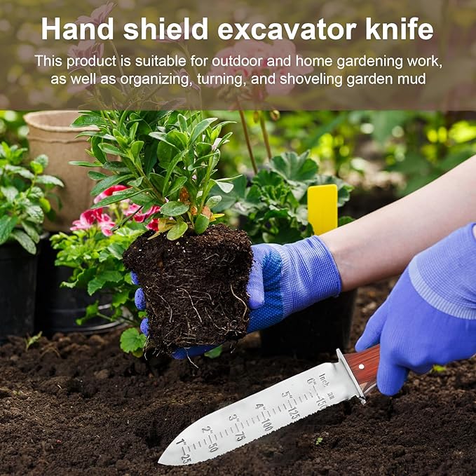 Garden Shovel Saw,Multifunctional Manual Weeding Tool for Weeding,Digging,Pruning,Cultivating, 7" Stainless Steel Blade with Sheath, Full-Tang Wood Handle with Hanging Hole (red)
