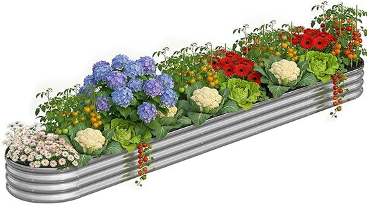Galvanized Metal Raised Garden Bed Kit for Outdoor Planter Boxes with Easy Assembly,4x2x1ft-2PCS Oval Large Galvanized Gardening Raised Bed for Vegetables, Fruits, Flower (Silver, 12*2*1ft)