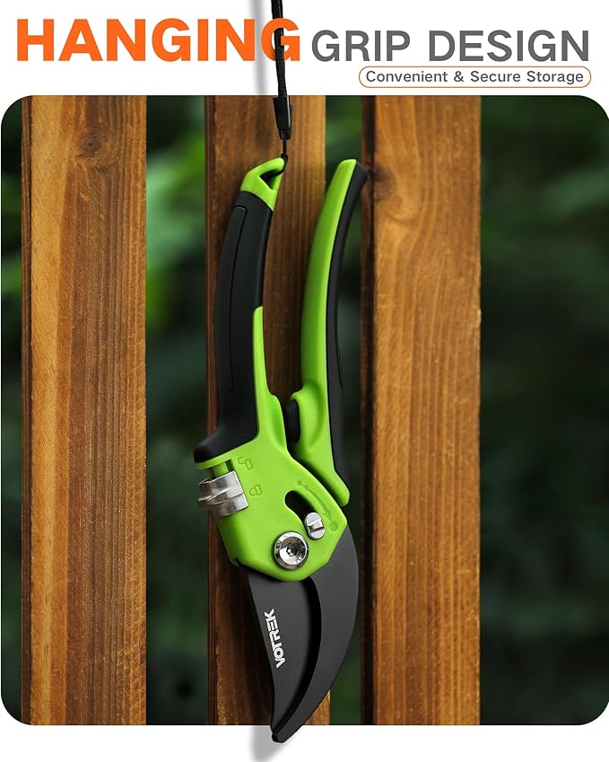 VOTREK Pruning Shears for Gardening - 8.5" Garden Clippers with SK5 Blade, Stepless Adjustable Handle for All Hand, Ergonomic Bypass Plant Pruners Scissors for Heavy Duty Branch Bush Rose Tool