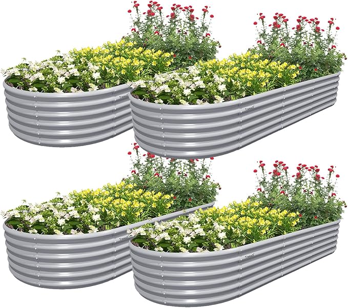4 Pack 8x3x1.5FT Galvanized Raised Garden Bed Large Metal Planter Box Kit Elevated Raised Garden Planters for Outdoor Plants, Gray