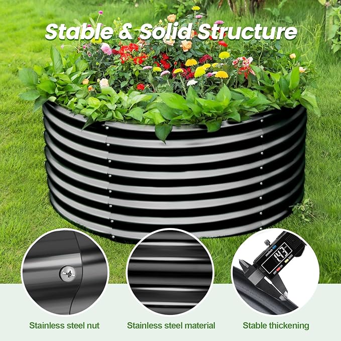Land Guard 2×2×2ft Galvanized Raised Garden Bed Kit, Round Galvanized Planter Raised Garden Boxes Outdoor, Large Metal Raised Garden Beds for Vegetables, Grey