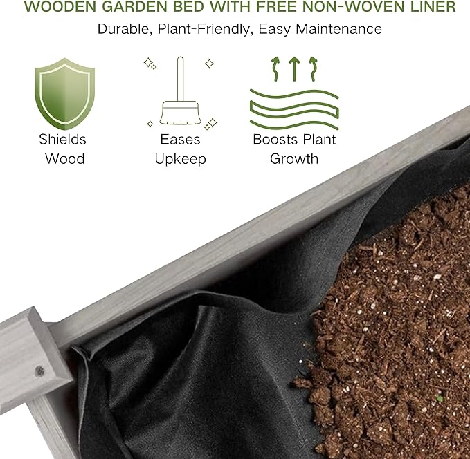 34x18x30in Wooden Raised Garden Bed with Legs,Elevated Reinforced Planter Box with Bed Liner for Backyard/Patio/Gardener,150lb Capacity - Gray