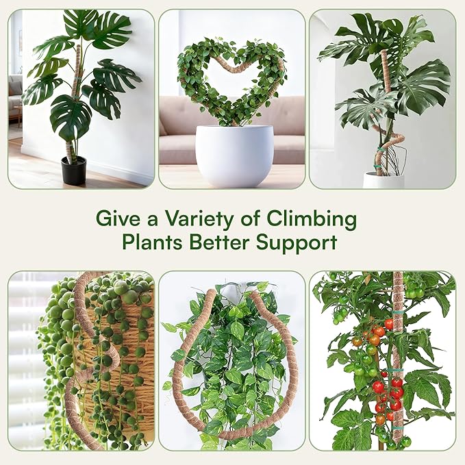2 Pack 48'' Bendable Moss Pole Monstera Plant Support for Indoor Climbing Plants, Tall Plant Stick Support Stake for Potted Plants, Pothos, Philodendron