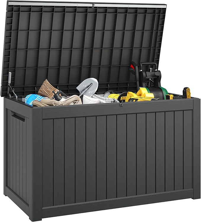 NBYSGO Outdoor Storage Box, Resin Deck Boxes Indoor and outdoor, Waterproof Storage Box Lockable Lid (Black,230 Gallon)