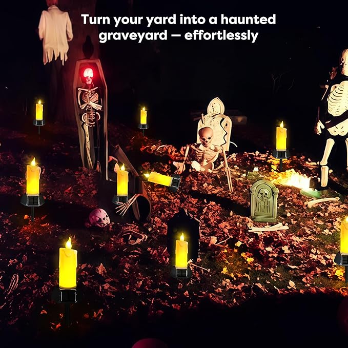 BlcTec Solar Candles Outdoor Waterproof, Realistic Flickering Flames LED Candles with IP65 High Rating Waterproof, Suitable for Lawn, Yard, Pathway, Camping, Graveyard, Halloween Outdoor Decor, 4 PCS