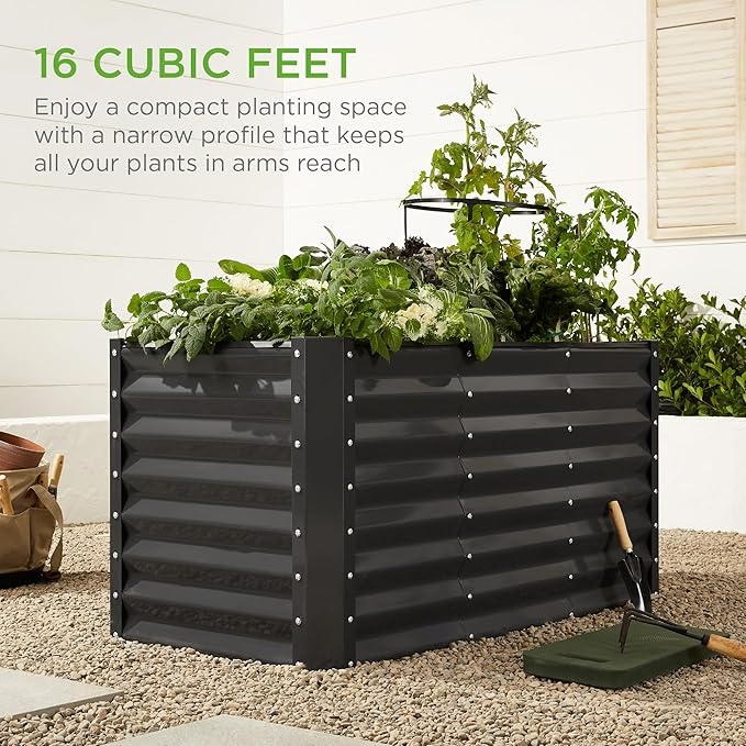 Best Choice Products 4x2x2ft Outdoor Metal Raised Garden Bed, Deep Root Planter Box for Vegetables, Flowers, Herbs w/ 119 Gallon Capacity - Gray