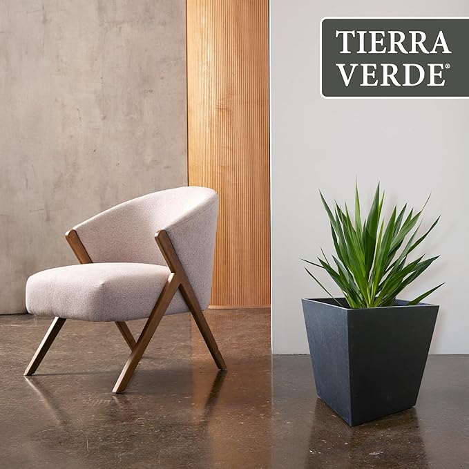 Tierra Verde 2-Pack Indoor & Outdoor Self-Watering Square Planters, Small, Sonata, Black - Planter Containers for Plants and Flowers - Gardening and Landscaping Accessories