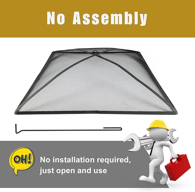 WeCooper 32Inch Heavy Duty Fire Pit Spark Screen Cover, Steel Mesh Square Firepit Screen, Fire Pit Ember Guard with FirePit Poker