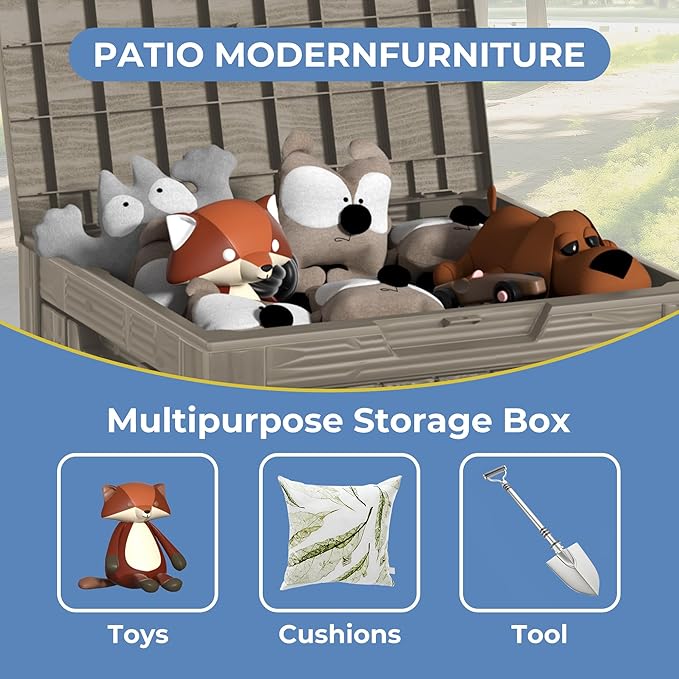 30GAL Brown Outdoor Deck Box with Lock Hole - Waterproof, Patio Storage Bin for Pool Accessories Cushion Furniture, Ldeal for Patio and Garden Storage, Easy to Assemble