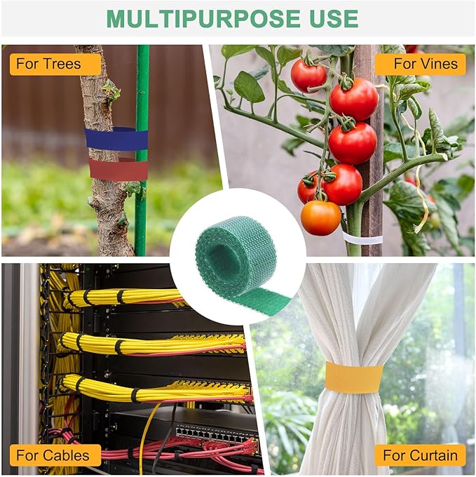 2-Roll Garden Plant Tape, 16 ft x 0.4 in Garden Hook and Loop Plant Ties Multi-Purpose Use Adjustable and Reusable Twist Wire Tape for Plants/Flowers/Vines [Green]