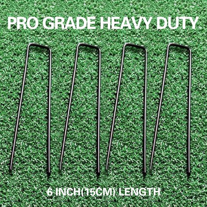 Bakulyor 150pcs Black Landscape Staples + 150pcs Buffer Washer, 6 Inch 11 Gauge Garden Stakes Staples, U Shaped Galvanized Lawn Pins Heavy Duty Yard Ground Pin for Weed Barrier Sod Fabric Decorations