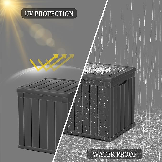 Mersco 50 Gallon Double-Wall Resin Deck Box - Lockable Waterproof Outdoor Storage Box, 515lbs Capacity & Doubles as Seating for Patio Furniture - Garden Tools, Pool Accessories (Black)