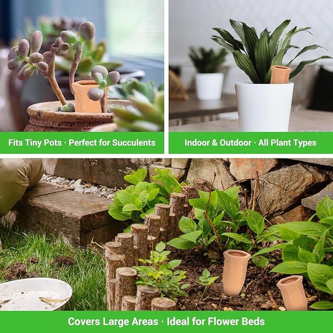 Terracotta Watering Spikes Set -Self Watering Planter Insert with 4 Pcs Automatic Plant Watering System for Indoor Potted Plants, Outdoor Garden, Vacation Plant Care Accessories