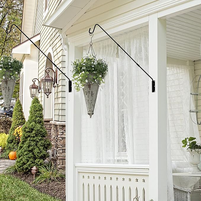 Juegoal 2 Pack Heavy Duty Deck Hook, 25 Inch or 36 Inch Wall Mounted Extended Reach Deck Hook Wall Pole Plant Bracket for Hanging Bird Feeder, Plants, Suet Baskets, Lanterns, Wind Chimes