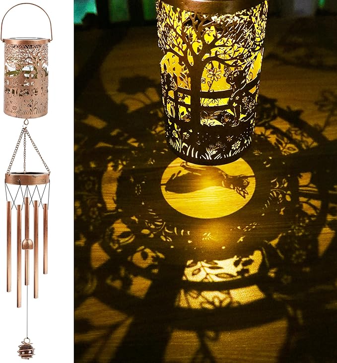 French Bulldog Solar Wind Chimes for Outside - Dog Decor Gifts Outdoor Solar Lantern Wind Chimes, Metal Decorative Hanging Lights for Patio Porch Yard Lawn