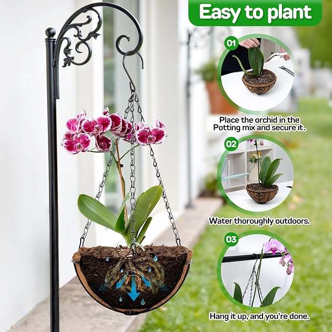 QCQHDU 3 Pack 8 inch Metal Hanging Orchid Baskets for Plants Outdoor, Hanging Orchid Planter Basket with Coco Liners, Orchid Pots with Holes for Garden, Patio, Deck, Porch Plants(Butterfly)