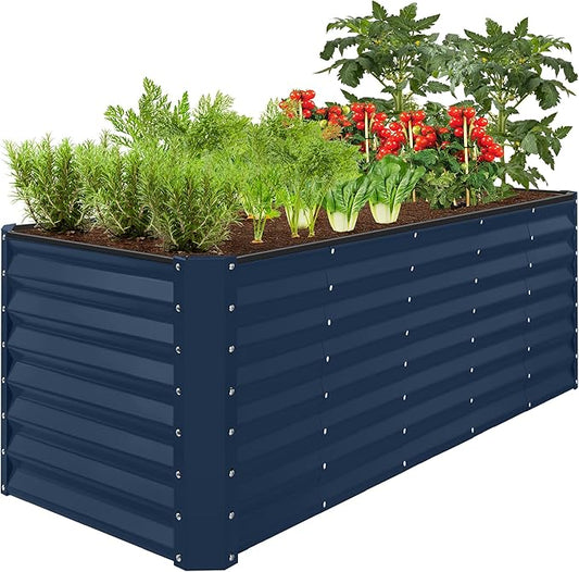 Best Choice Products 8x2x2ft Raised Outdoor Metal Garden Bed, Rectangular Planter Box for Herbs, Flowers, and Deep Root Vegetables w/ 240 Gallon Capacity - Navy