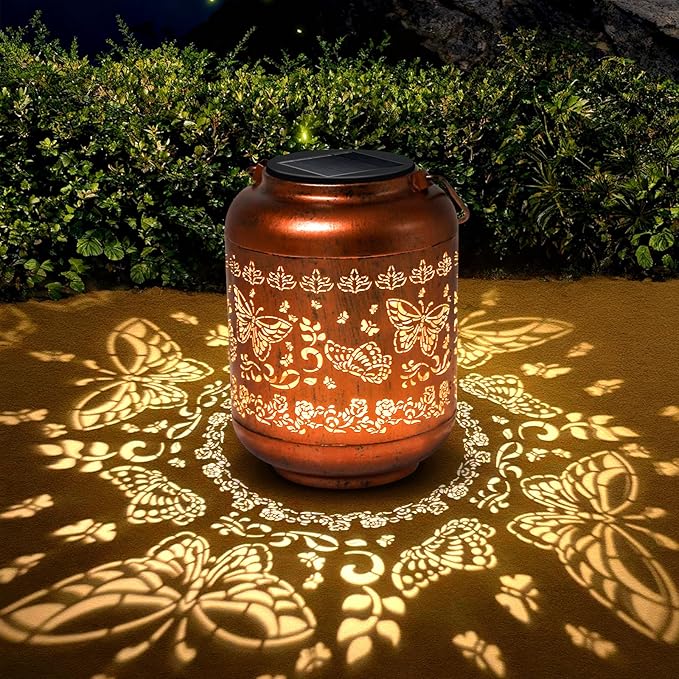Gifts for Women Butterfly Solar Lanterns Outdoor Waterproof Metal Hanging Solar Lights for Yard Garden Decor Ornament Butterfly Birthday Mothers Day Gardening Gifts for Mom Grandma
