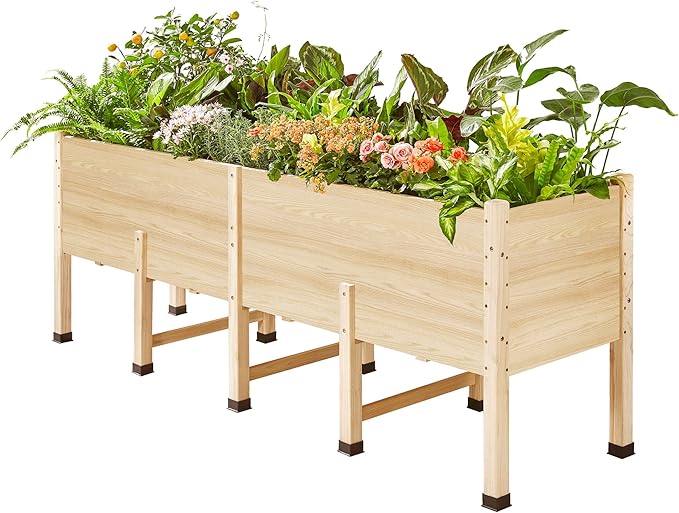 SPECRAFT 8x2 Ft Raised Garden Bed, Featuring Legs, Drainage Holes, Ideal for Vegetables, Flowers, Elevated Wood Planter Box for Balcony, Patio, and Backyard, Easy Assembly