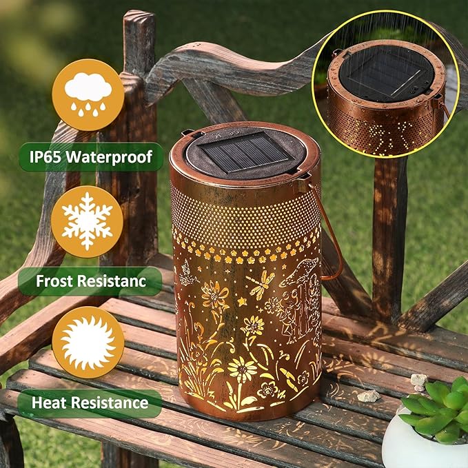Solar Lantern Outdoor Waterproof, Metal Butterfly, Hummingbirds, Dragonflies, Frogs, Turtles, Flowers, Mushrooms, Garden Decor for Yard, Patio, Lawn, Porch, Backyard, Christmas Gifts for Women