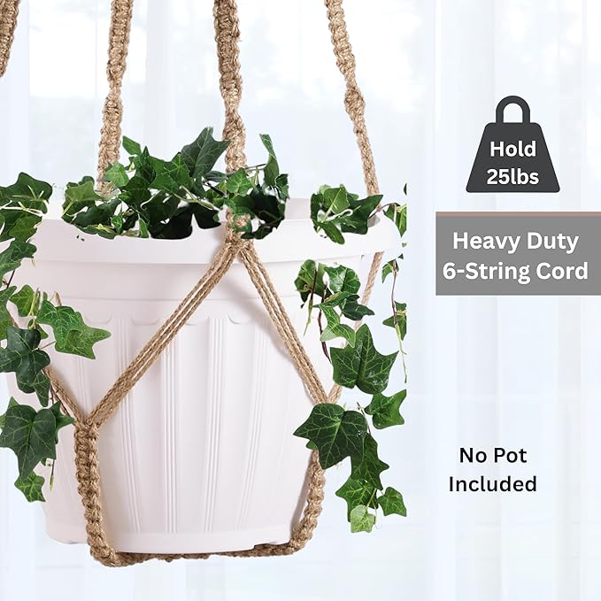 Giant XXL 55 Inches Macrame Planter Hanger Large for 15 inch Pot + Swag Hook | Extra Large Hanging Planter for Indoor Plants | No Pot/Plant Included (XXL Jute)