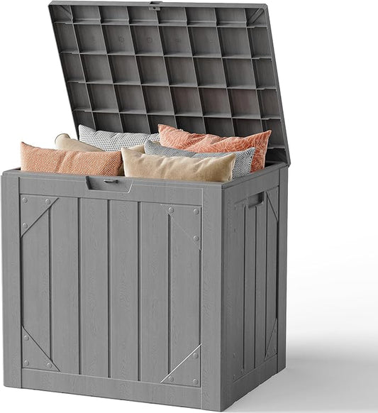 MAKE CHANGES Outdoor Storage Box,30 Gallon Deck Box Outdoor Storage Bench Outside Waterproof Resin Storage Bench, Lockable Patio Cushions, Garden Tools Storage For Furniture, UV Resistant(Gray