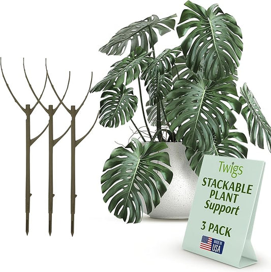 Twigs GA - Stackable Plant Support Stakes, Indoor & Outdoor Houseplant Stem Support, Garden Accessories, Durable Trellis Alternative for Climbing & Potted Plants - Moonstone, 3 Pack, 17" L
