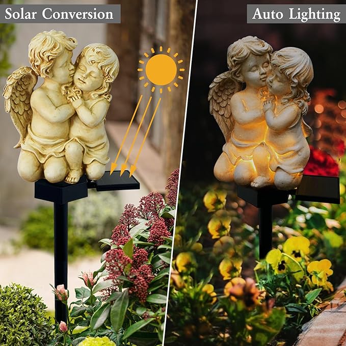 Solar Garden Angel Lights, Waterproof Outdoor Garden Angels Statue Decorations Angels Solar Lights for Cemetery Gravesite Grave Outside Yard Patio Lawn Porch (Baby Angel)
