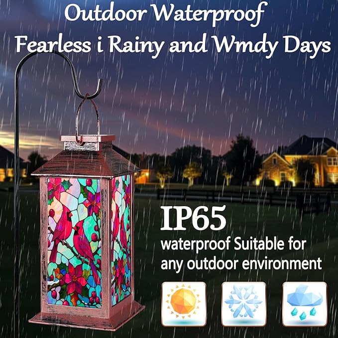 Solar Lantern Outdoor Waterproof Garden Decor Hanging Solar Lights Bird Decorative LED Lanterns,Birthday Gifts for Women Mom Christmas Gifts for Yard Patio Lawn Tabletop Pathway Landscape(Cardinal)