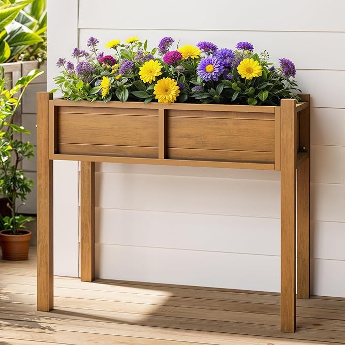 YITAHOME Elevated Garden Bed Raised Garden Bed with Legs & Drainage Hole Weatherproof Elevated Planter Box Patio Planters for Herbs Vegetables Flowers Plant Bed for Garden Balcony Backyard, Teak