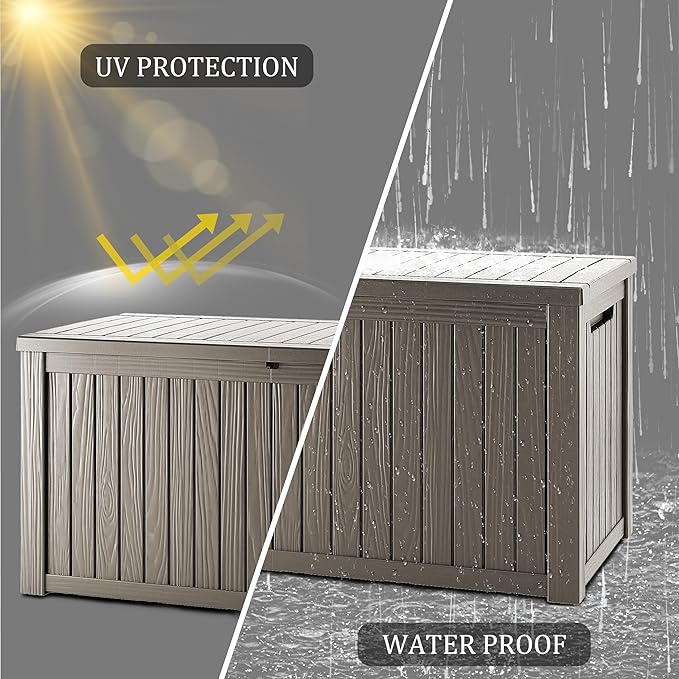 180 Gallon Lockable Resin Outdoor Storage Box, Waterproof & Weather Resistant Deck Box for Patio Cushion, Garden Tools & Pool Accessories, Grey
