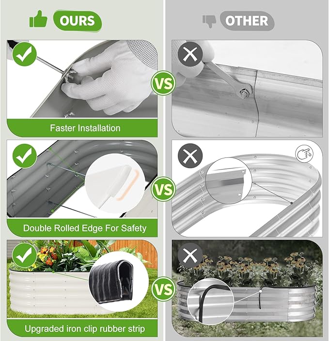 Permade Galvanized Raised Garden Bed - 4x2x1.4FT Metal Planter Boxes Outdoor | Oval Steel Raised Bed Kit for Gardening with Protective Tape, Gloves for Vegetables, Flower, Herb (White)