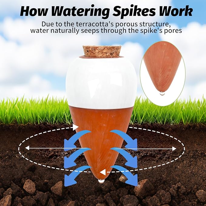 Terracotta Watering Spike, Self Watering Planter Insert, Large Self Watering Globes Automatic Plant Watering Devices for Vacation Care, Garden/Office/Outdoor/Indoor Plants, 4 Pack